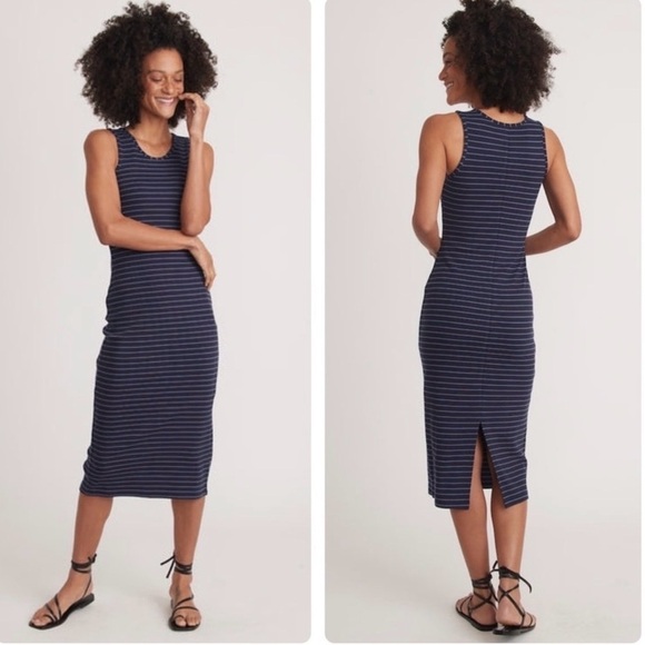 Marine Layer Dresses & Skirts - Marine Layer Lexi Rib Daytime Midi Dress Navy White Stripe Size Medium